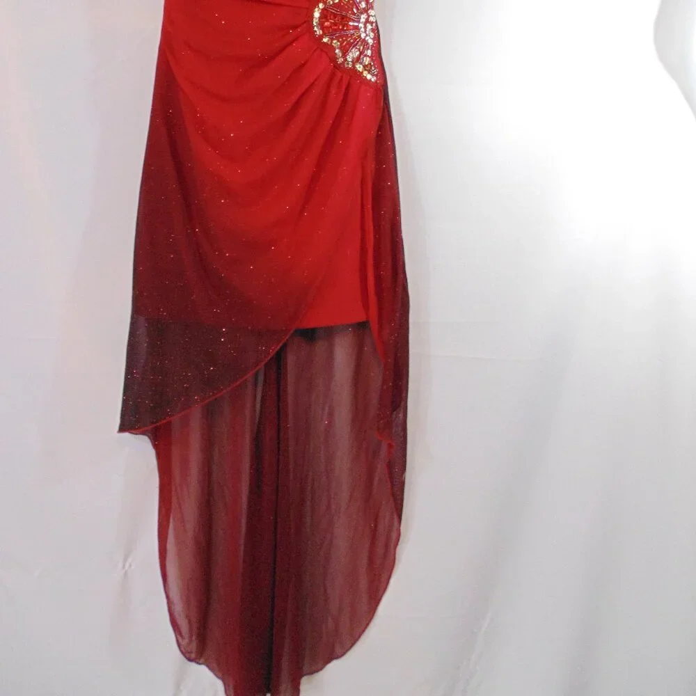 Teeze Me Womens Strapless Dress H258433 High Low Asymmetrical Beaded Red Size 7 - Picture 4 of 5